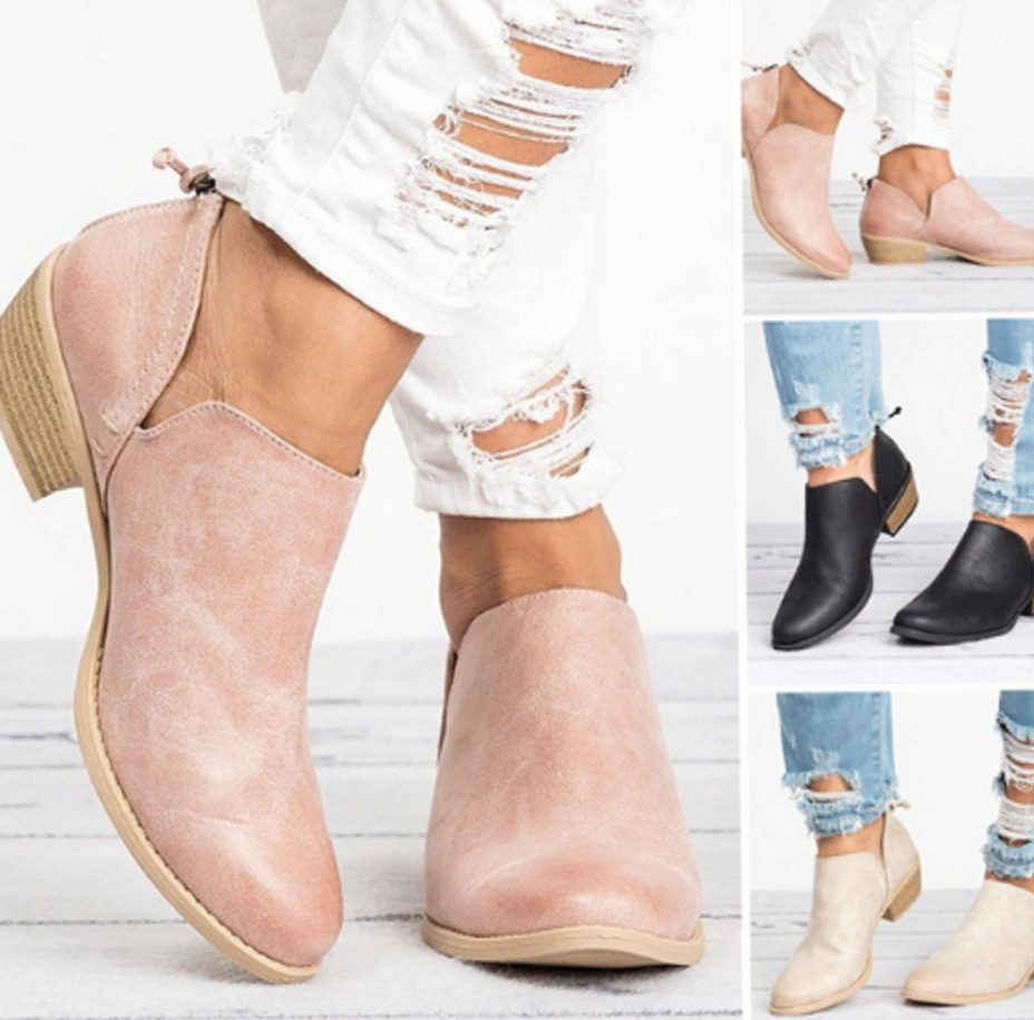 Women's Vintage-Style Slip-On Block Heel Ankle Boots