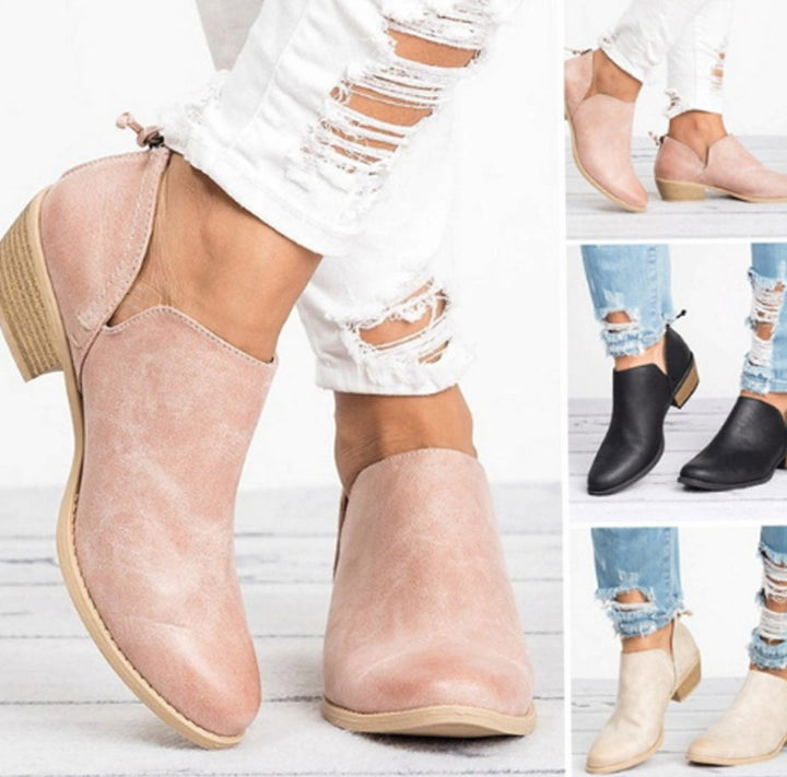 Women's Vintage-Style Slip-On Block Heel Ankle Boots