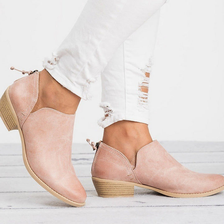 Women's Vintage-Style Slip-On Block Heel Ankle Boots - Pink