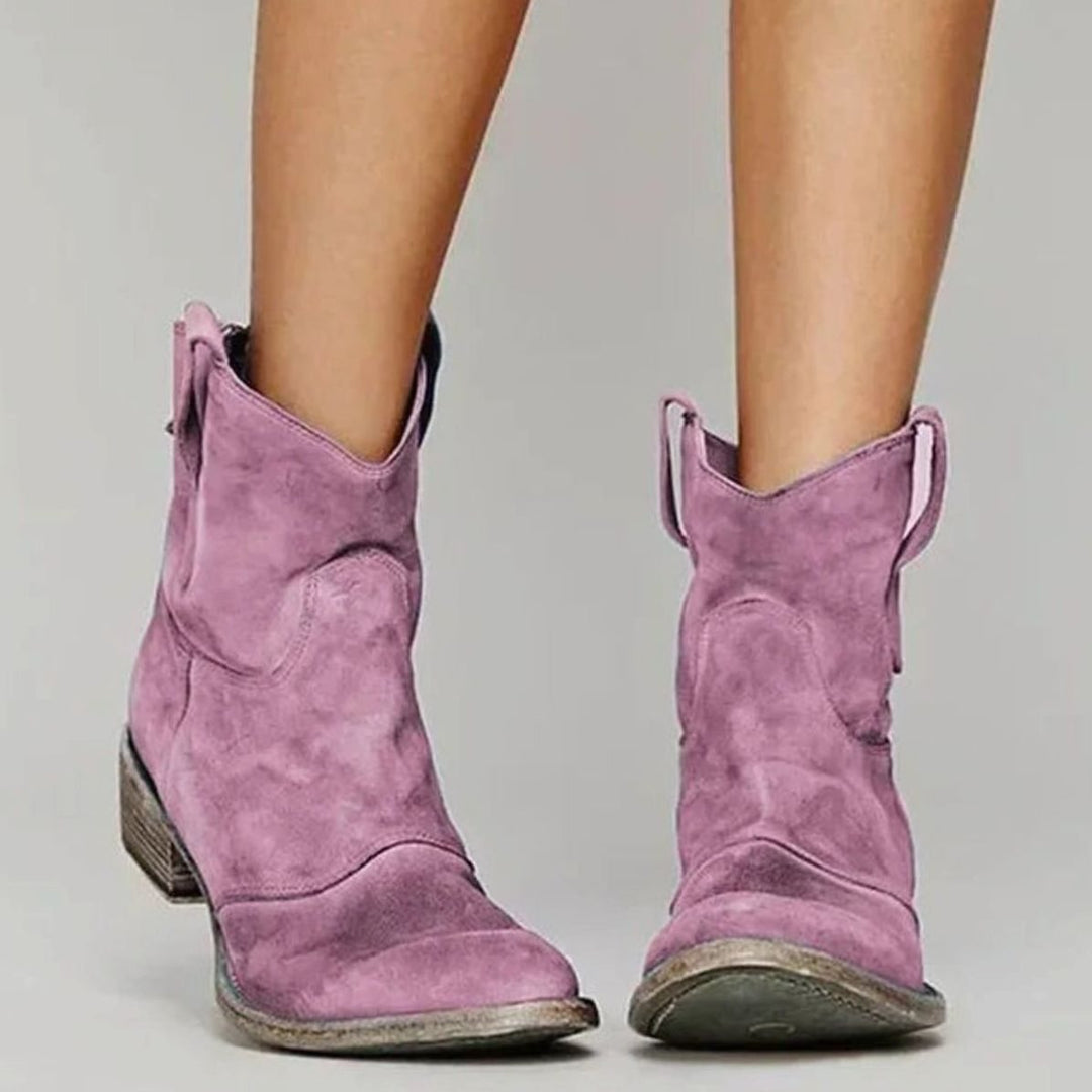 Women's Vintage Western Suede Slip-On Ankle Boots