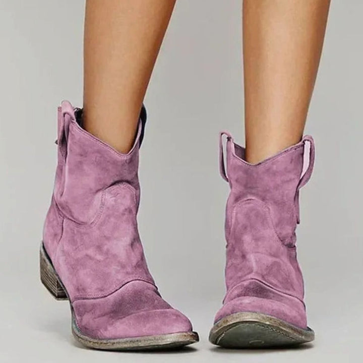 Women's Vintage Western Suede Slip-On Ankle Boots