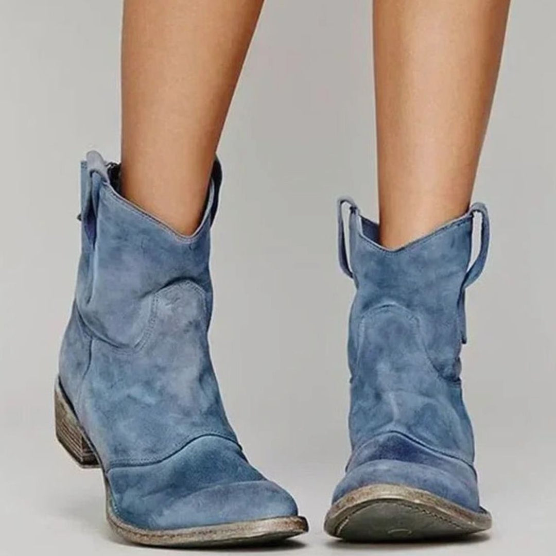 Women's Vintage Western Suede Slip-On Ankle Boots - Blue