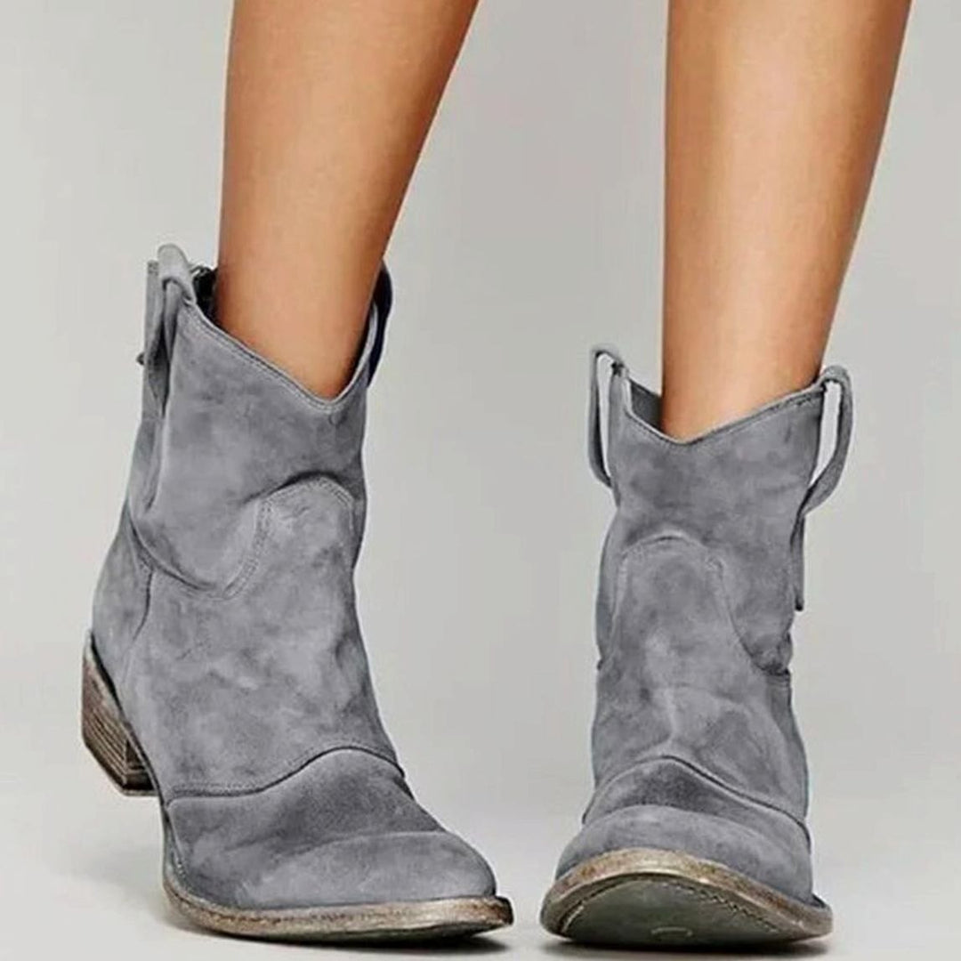 Women's Vintage Western Suede Slip-On Ankle Boots - Gray