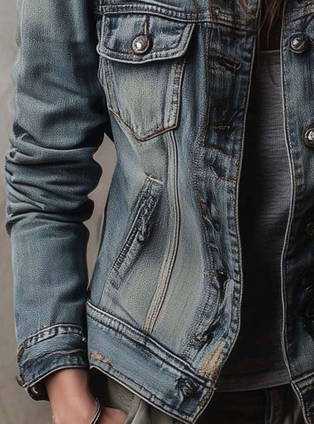 Women's Washed Faded Utility Trucker Denim Jacket