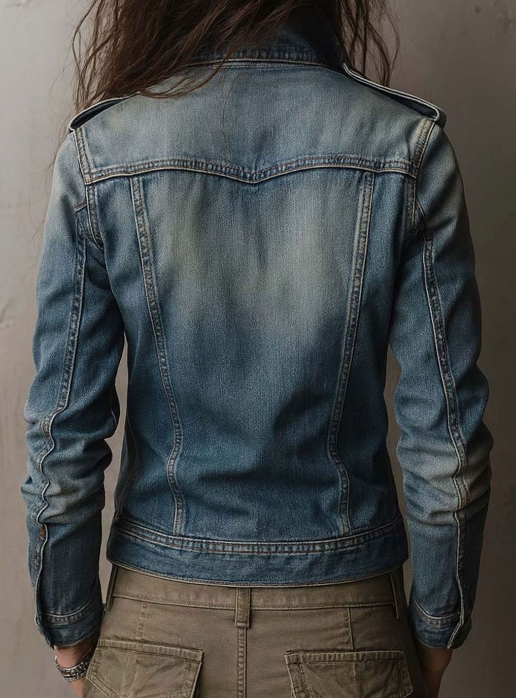 Women's Washed Faded Utility Trucker Denim Jacket