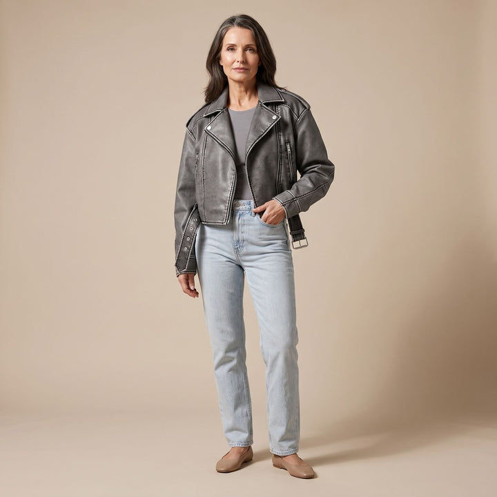 Women's Washed Faux Leather Biker Jacket