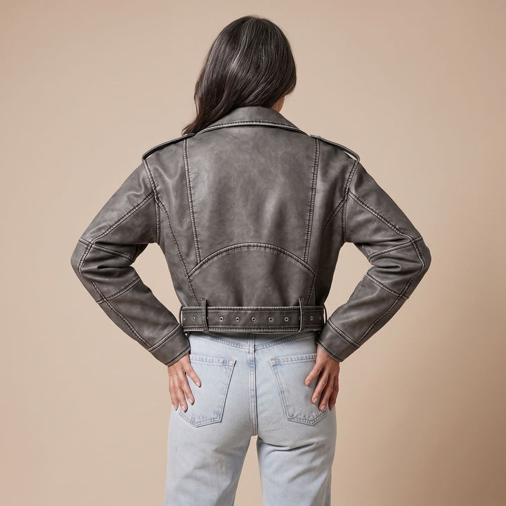 Women's Washed Faux Leather Biker Jacket