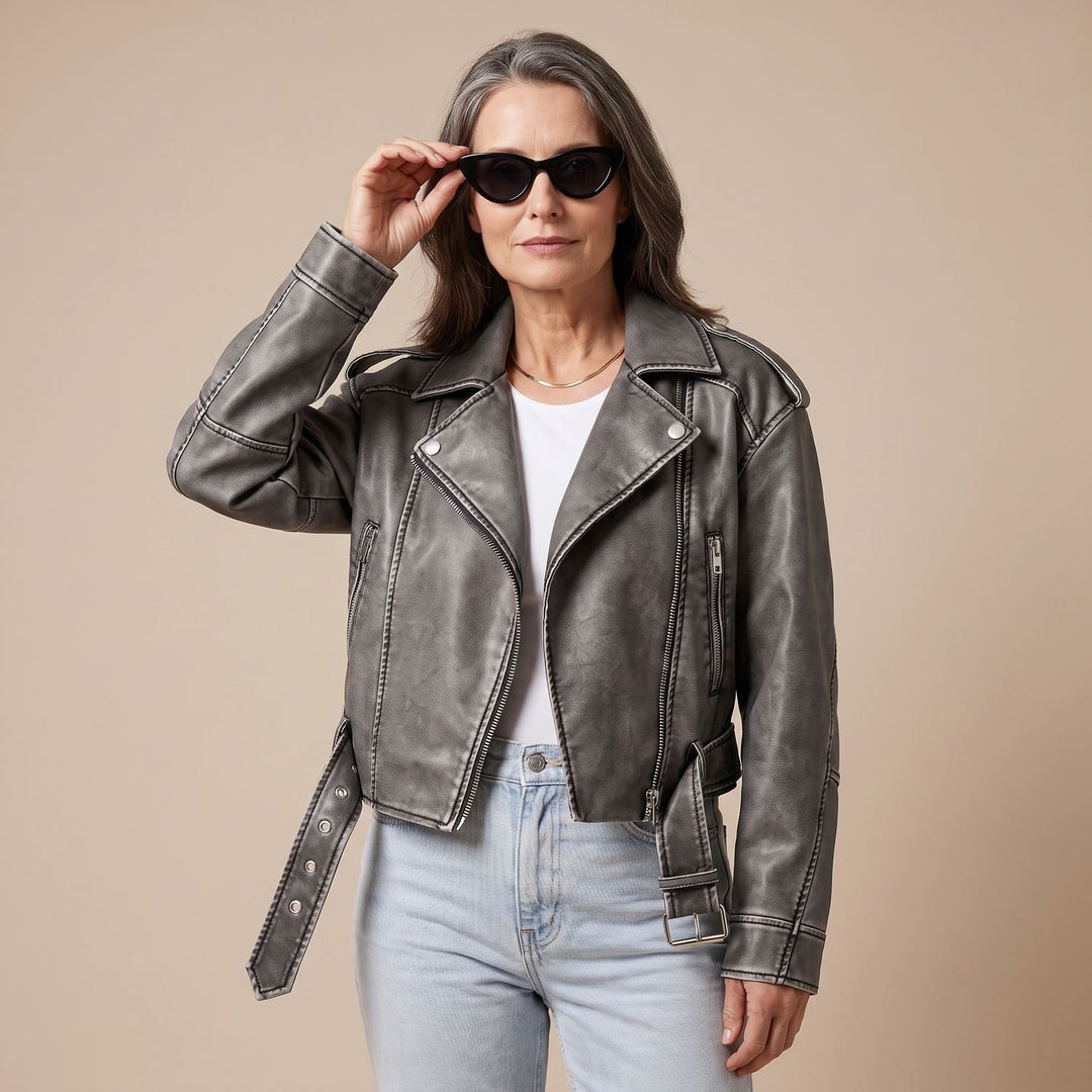 Women's Washed Faux Leather Biker Jacket