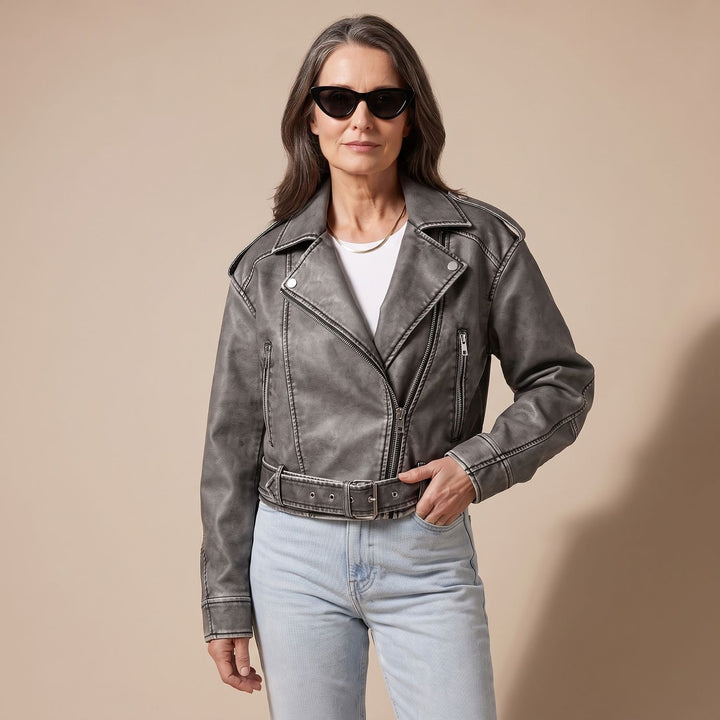 Women's Washed Faux Leather Biker Jacket