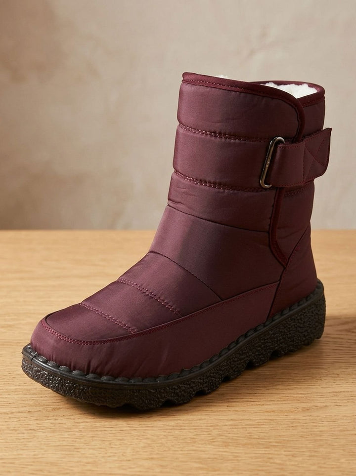 Women's Waterproof Fleece-Lined Ankle Snow Boots Anti-Slip - Red