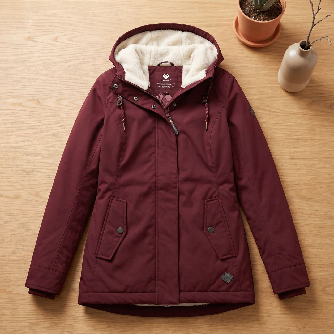 Women's Waterproof Fleece-Lined Hooded Winter Parka Coat - Red