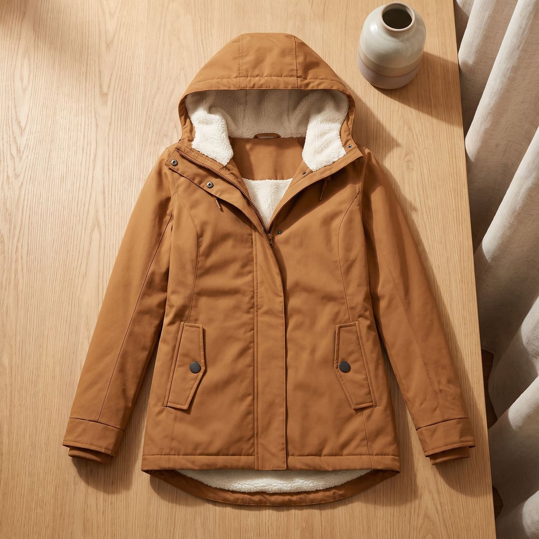 Women's Waterproof Fleece-Lined Hooded Winter Parka Coat - Khaki