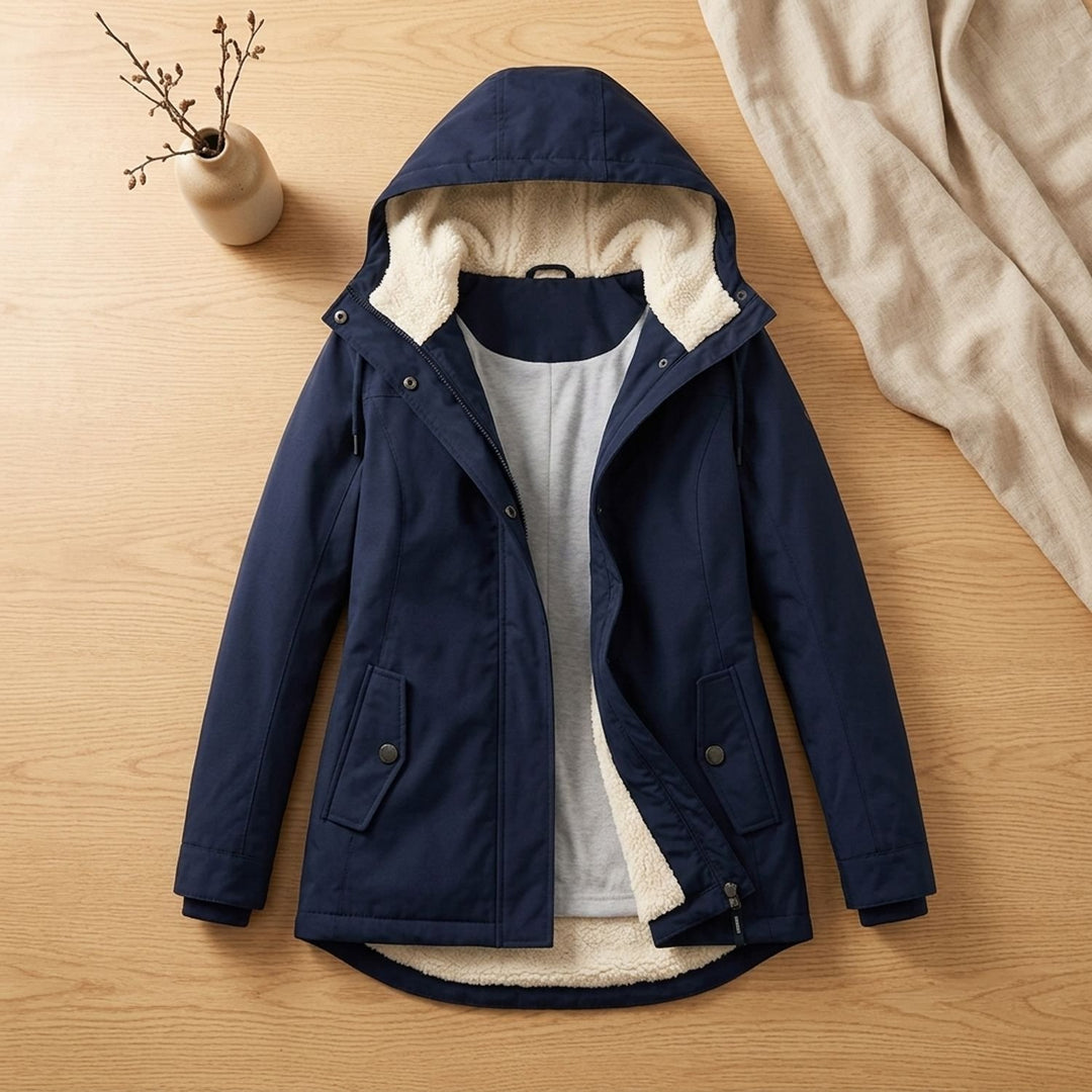 Women's Waterproof Fleece-Lined Hooded Winter Parka Coat - Navy Blue