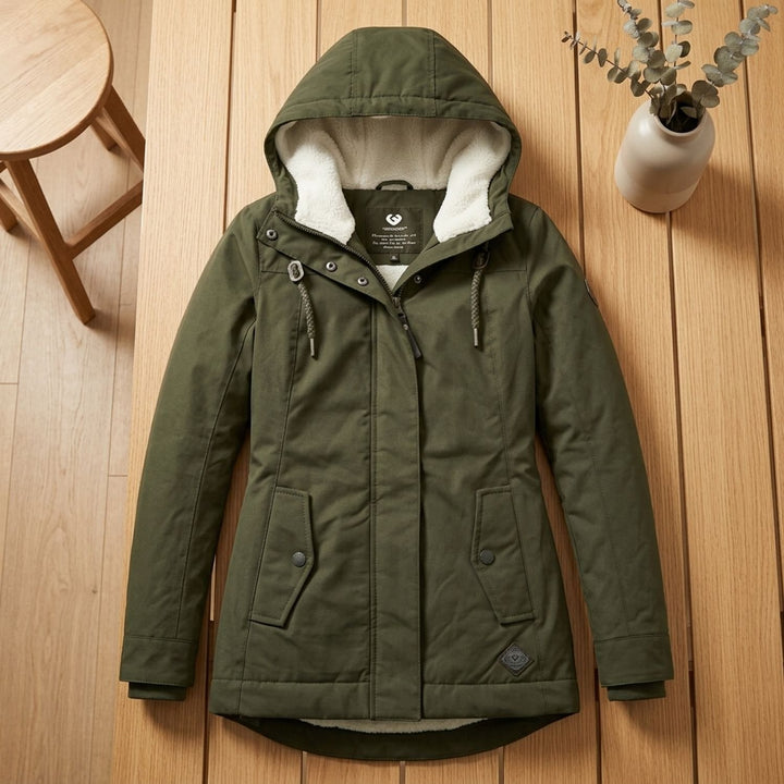 Women's Waterproof Fleece-Lined Hooded Winter Parka Coat - Green
