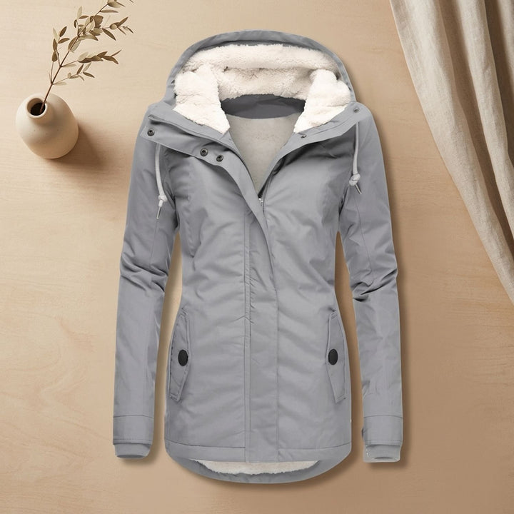 Women's Waterproof Fleece-Lined Hooded Winter Parka Coat - Gray