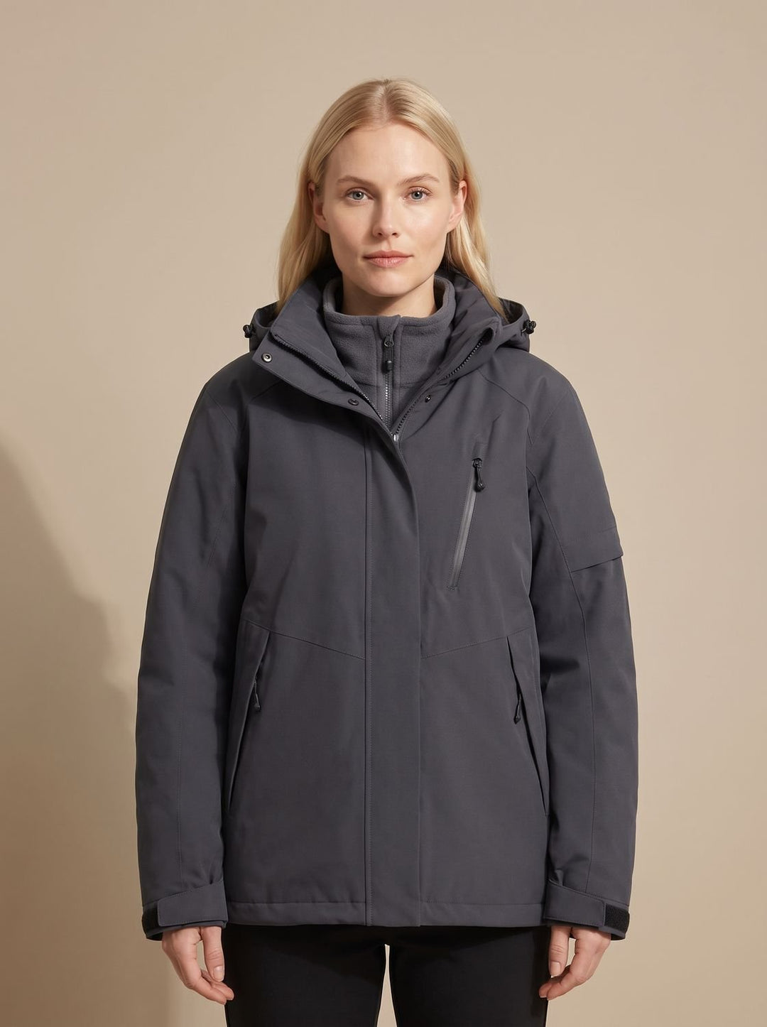 Women's Waterproof Hooded Fleece-Lined Winter Jacket - Black