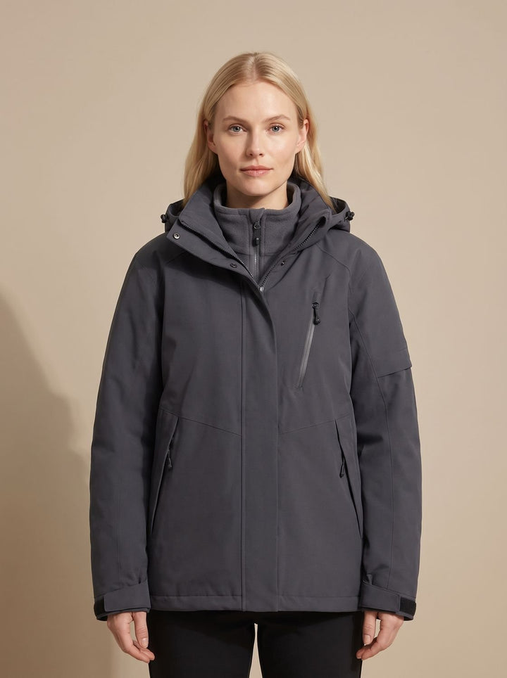 Women's Waterproof Hooded Fleece-Lined Winter Jacket - Black