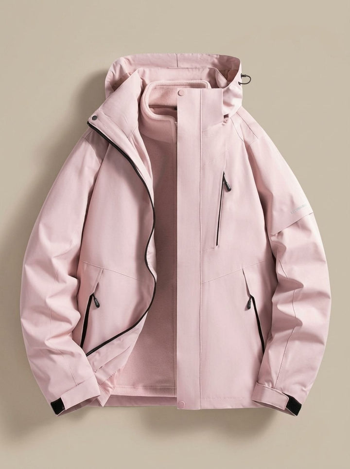 Women's Waterproof Hooded Fleece-Lined Winter Jacket - Light Pink