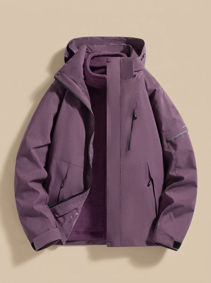 Women's Waterproof Hooded Fleece-Lined Winter Jacket - Purple