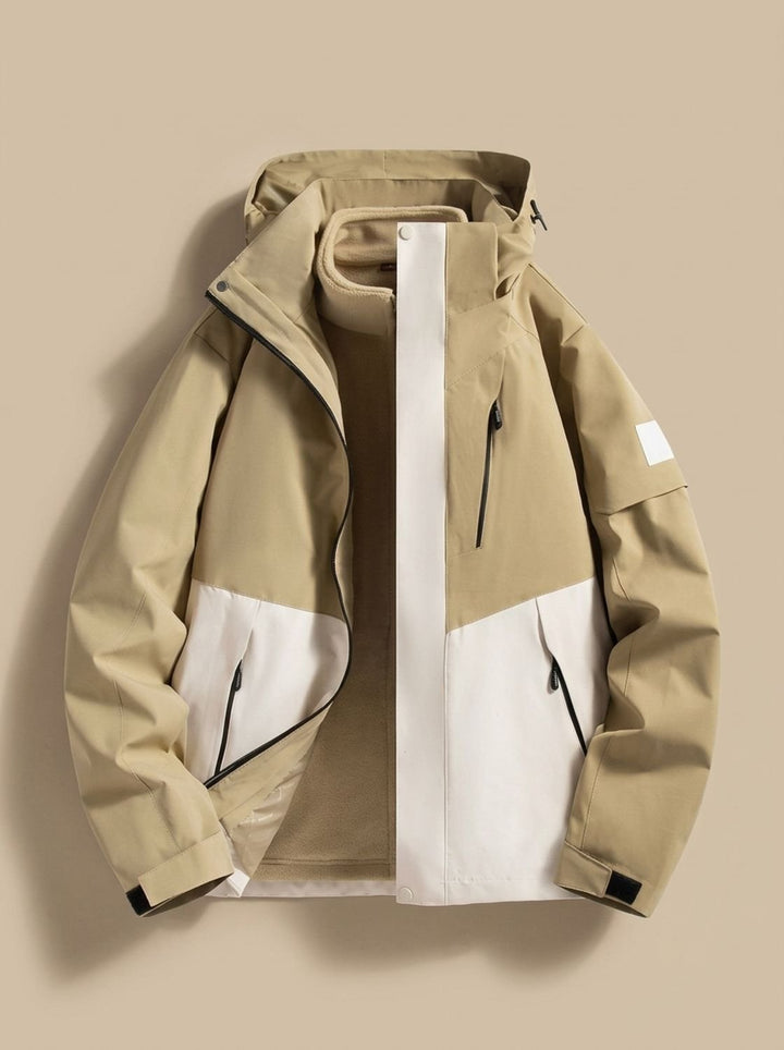 Women's Waterproof Hooded Fleece-Lined Winter Jacket - Beige
