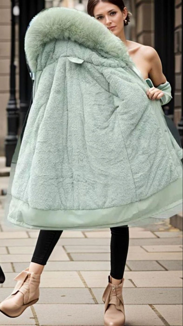 Women's Waterproof Insulated Winter Parka Faux-Fur Hood Coat - Green