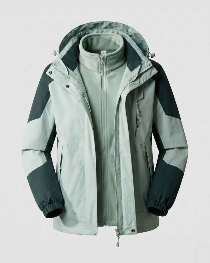 Women's Waterproof Two-Layer Hooded Outdoor Jacket - Women Dark Green (2-Piece Set)
