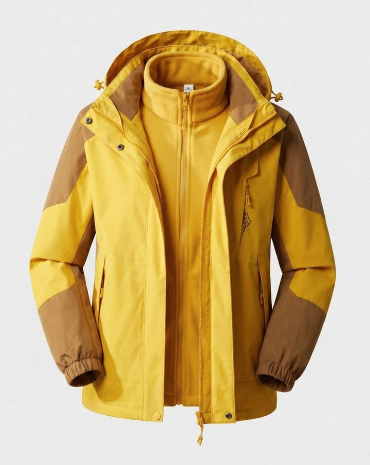 Women's Waterproof Two-Layer Hooded Outdoor Jacket - Women Orange-Yellow (2-Piece Set)