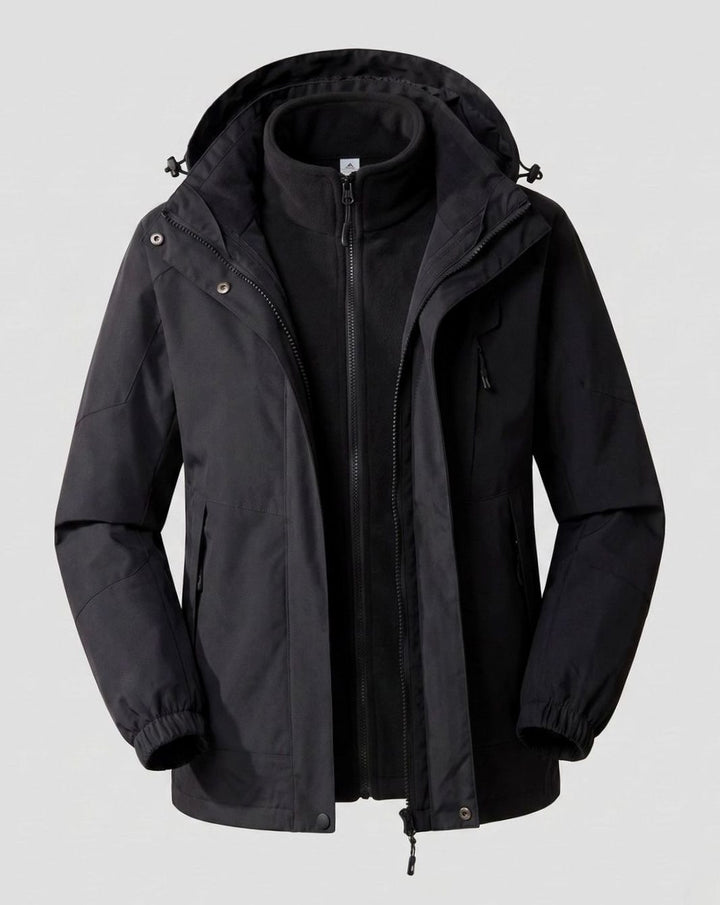 Women's Waterproof Two-Layer Hooded Outdoor Jacket - Women Black (Single)