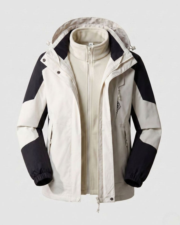 Women's Waterproof Two-Layer Hooded Outdoor Jacket - Women White (Single)