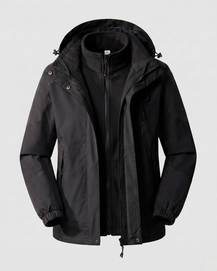 Women's Waterproof Two-Layer Hooded Outdoor Jacket - Women Black (2-Piece Set)