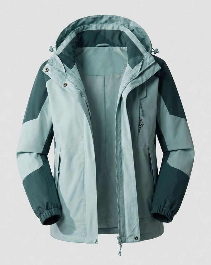 Women's Waterproof Two-Layer Hooded Outdoor Jacket - Women Dark Green (Single)