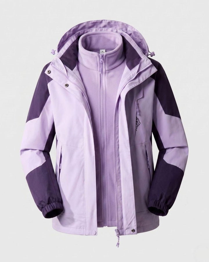 Women's Waterproof Two-Layer Hooded Outdoor Jacket - Women Light Lilac (Single)