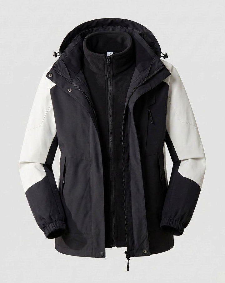 Women's Waterproof Two-Layer Hooded Outdoor Jacket - Men White (Single)