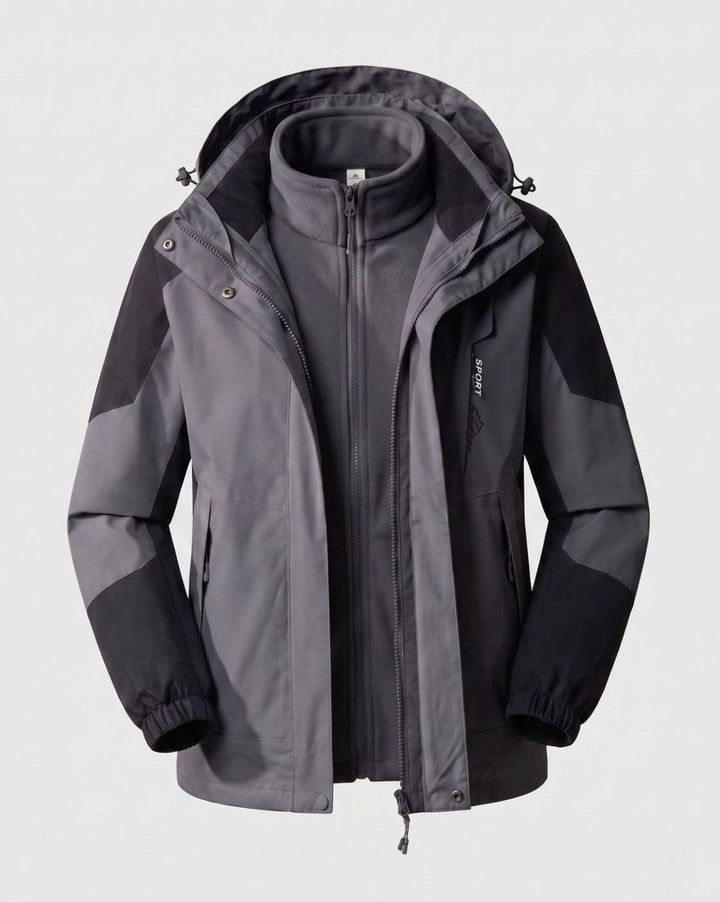 Women's Waterproof Two-Layer Hooded Outdoor Jacket - Men Dark Gray (Single)