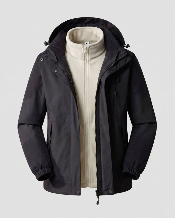 Women's Waterproof Two-Layer Hooded Outdoor Jacket - Men Black (Single)