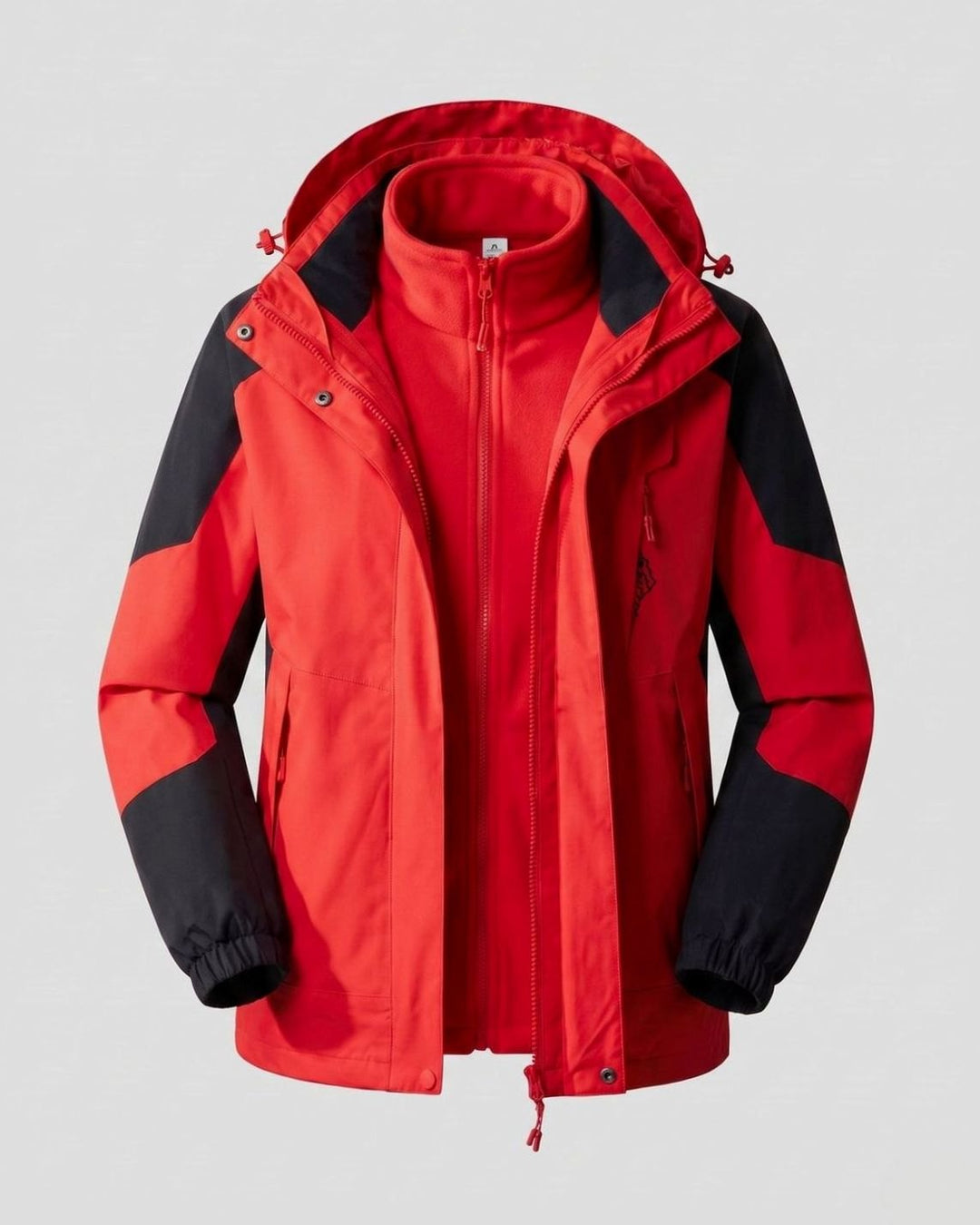 Women's Waterproof Two-Layer Hooded Outdoor Jacket - Men China Red (2-Piece Set)