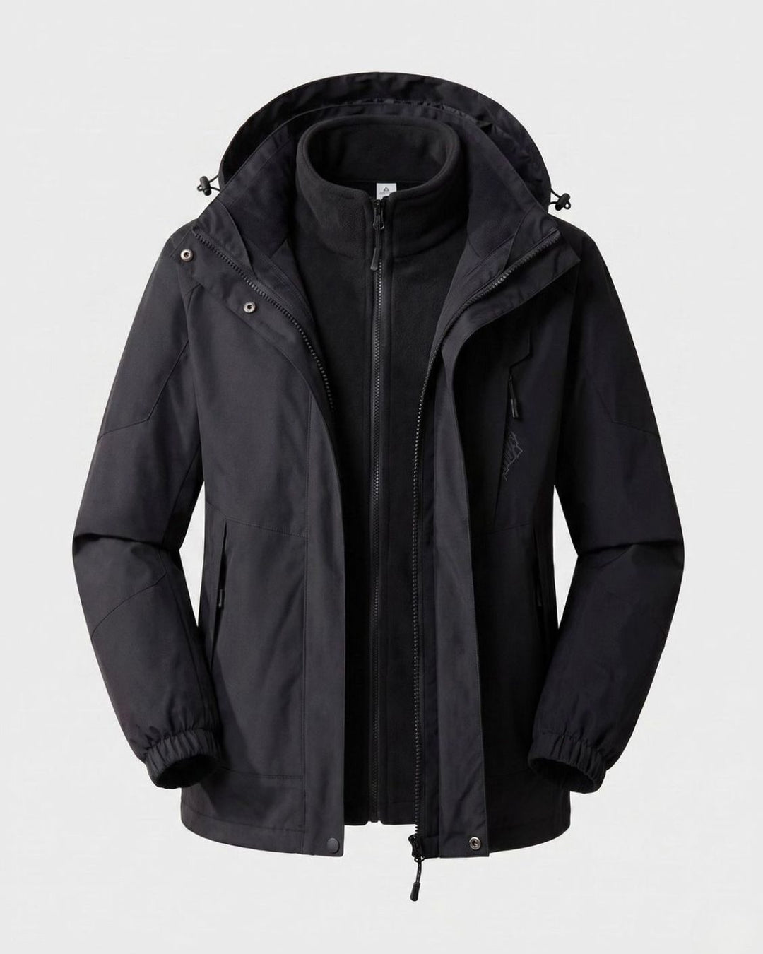 Women's Waterproof Two-Layer Hooded Outdoor Jacket - Men Black (2-Piece Set)