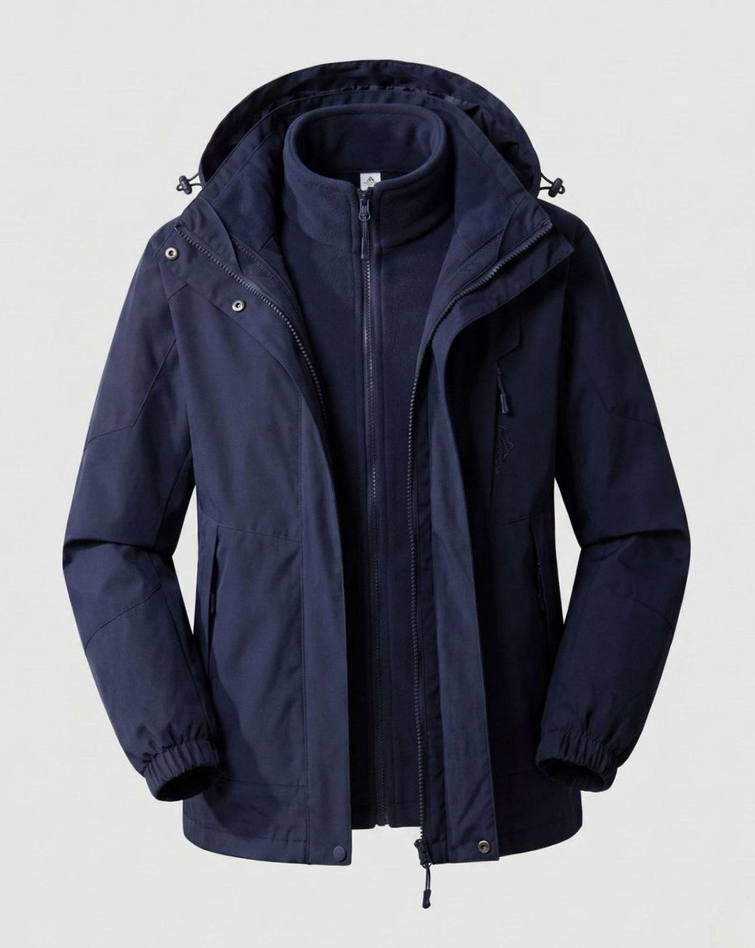 Women's Waterproof Two-Layer Hooded Outdoor Jacket - Men Dark Blue (Single)