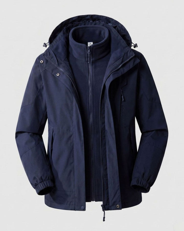 Women's Waterproof Two-Layer Hooded Outdoor Jacket - Men Dark Blue (Single)