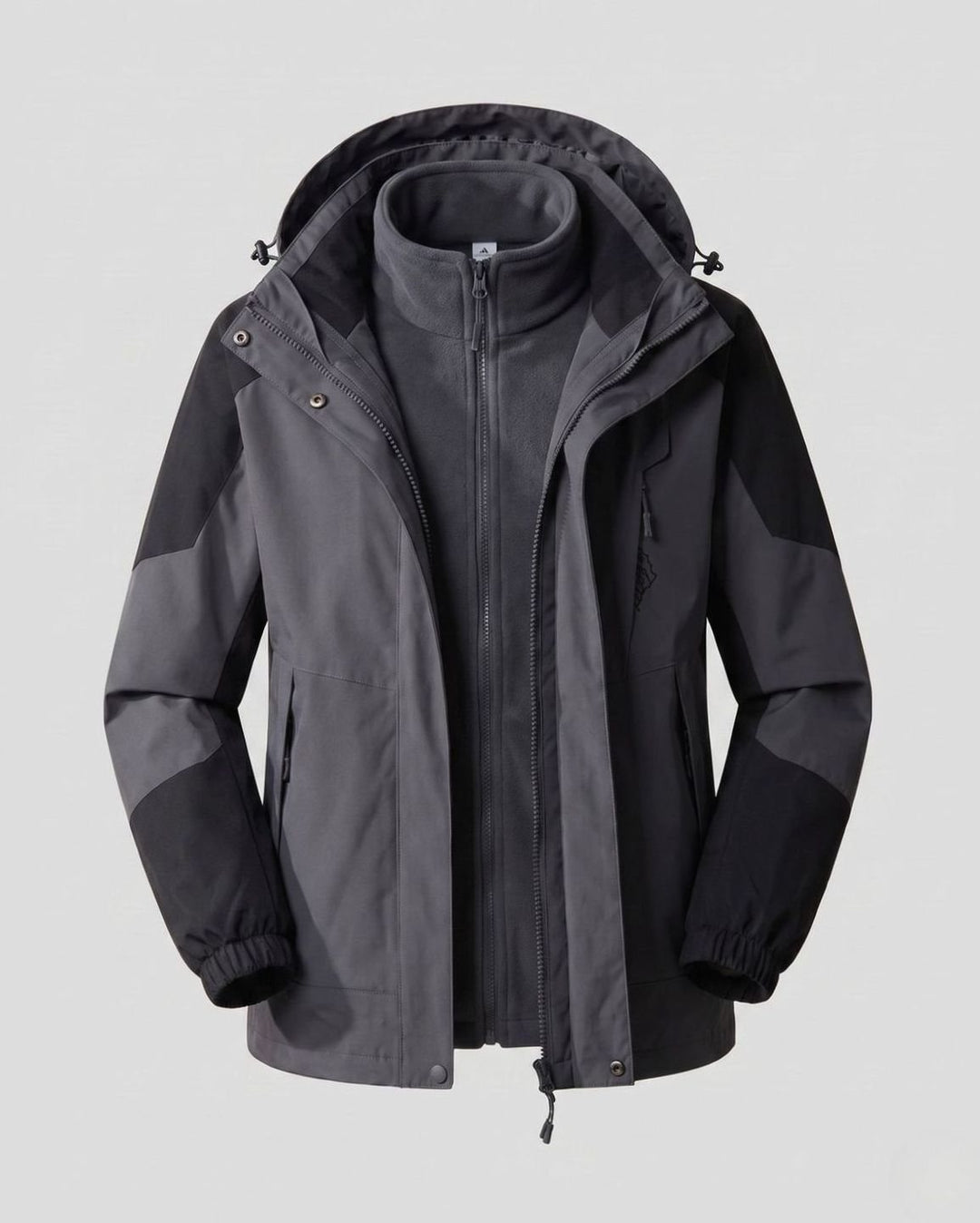 Women's Waterproof Two-Layer Hooded Outdoor Jacket - Men Dark Gray (2-Piece Set)