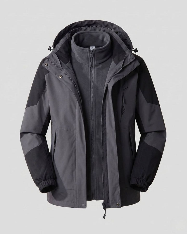 Women's Waterproof Two-Layer Hooded Outdoor Jacket - Men Dark Gray (2-Piece Set)