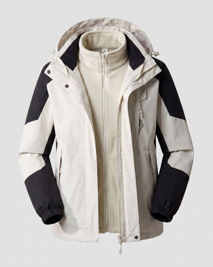 Women's Waterproof Two-Layer Hooded Outdoor Jacket - Men White (2-Piece Set)