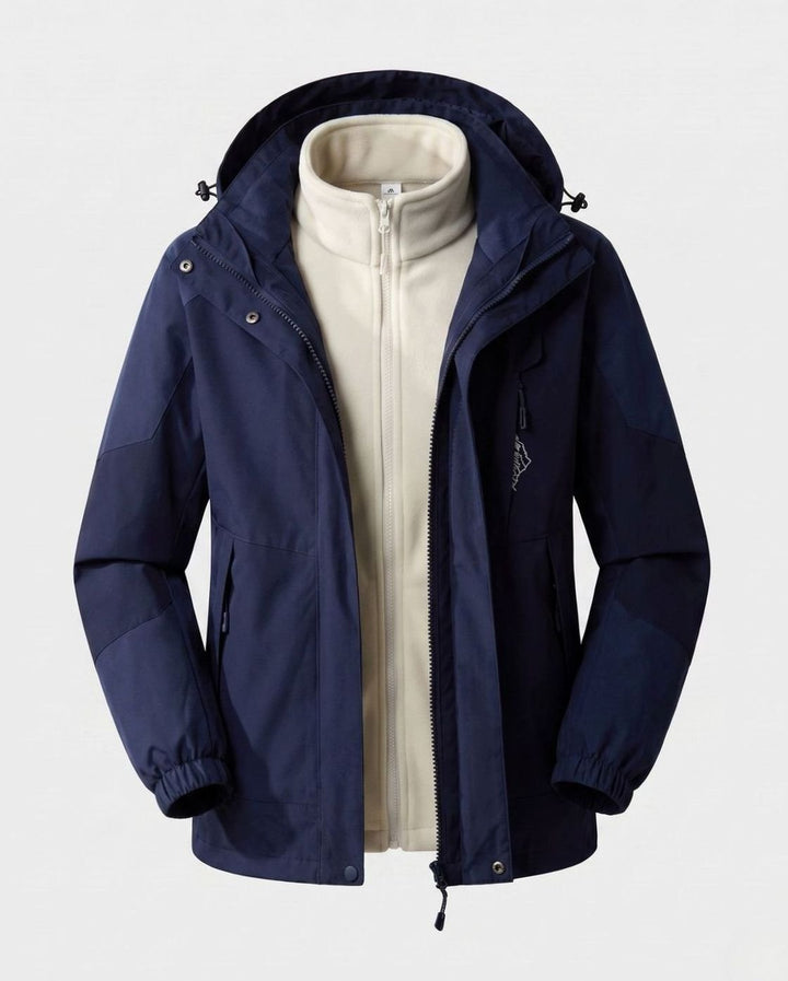 Women's Waterproof Two-Layer Hooded Outdoor Jacket - Men Dark Blue (2-Piece Set)