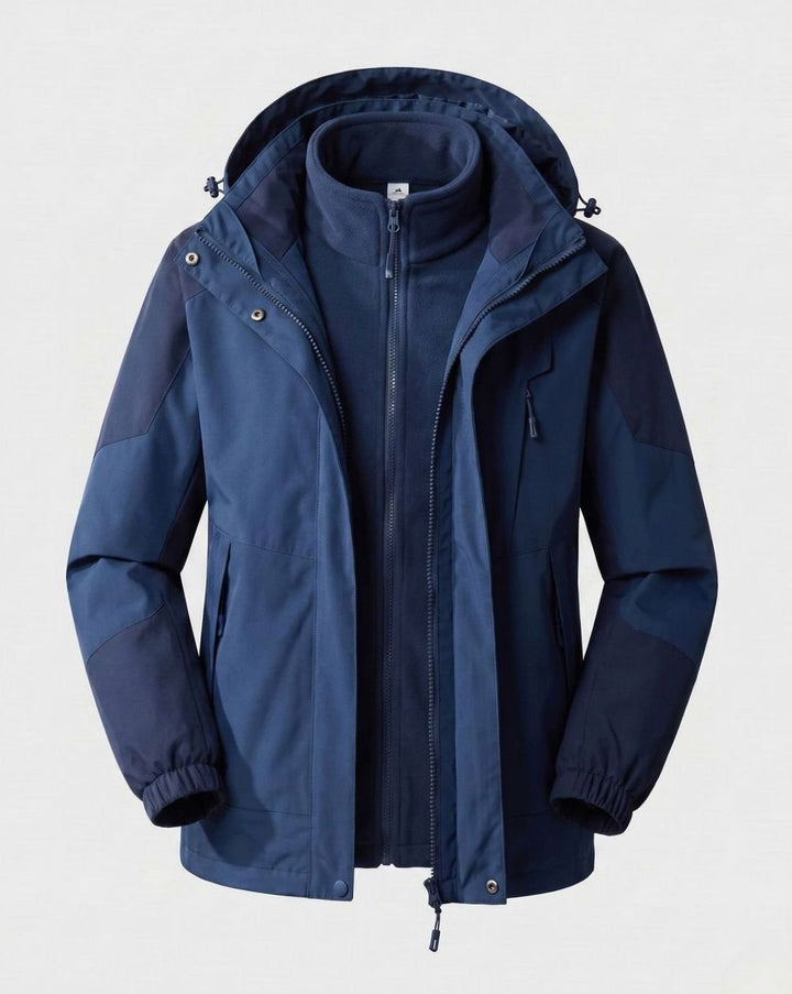 Women's Waterproof Two-Layer Hooded Outdoor Jacket - Men Denim Blue (Single)