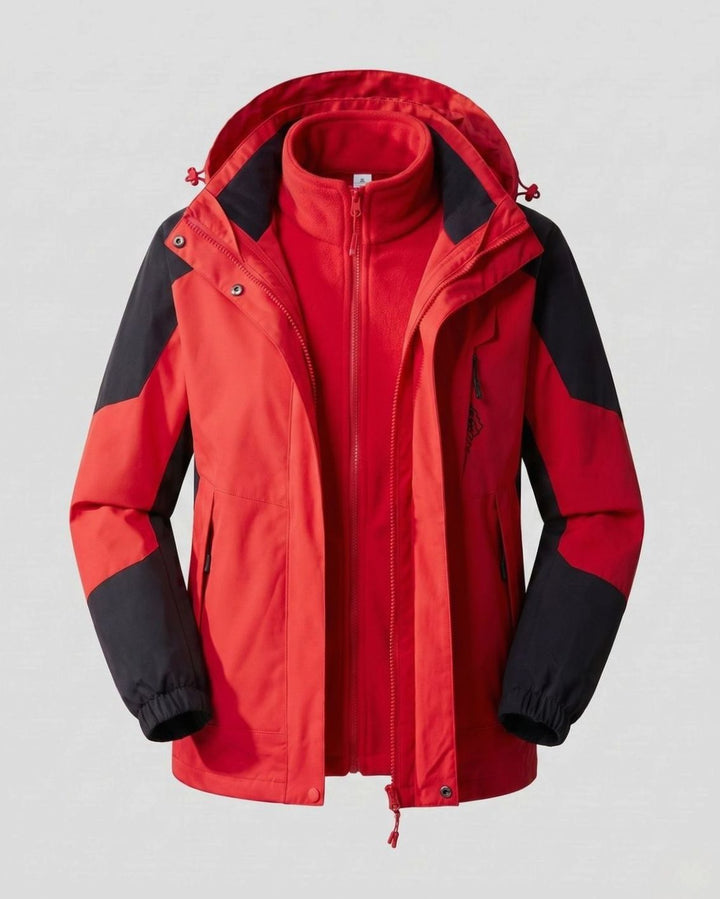 Women's Waterproof Two-Layer Hooded Outdoor Jacket - Women China Red (2-Piece Set)