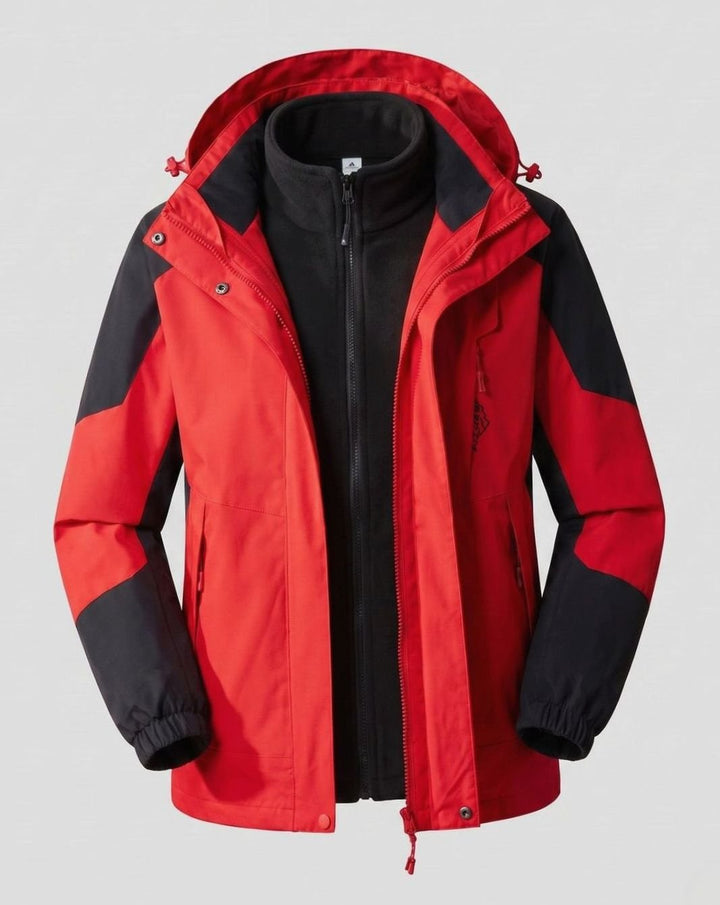 Women's Waterproof Two-Layer Hooded Outdoor Jacket - Women China Red (Single)
