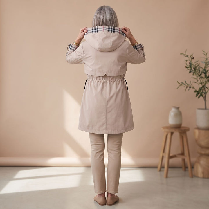 Women's Waterproof Windproof Hooded Zip-Front Trench Coat