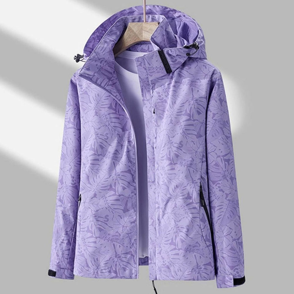 Women's Waterproof Windproof Lightweight Hooded Rain Jacket - Purple