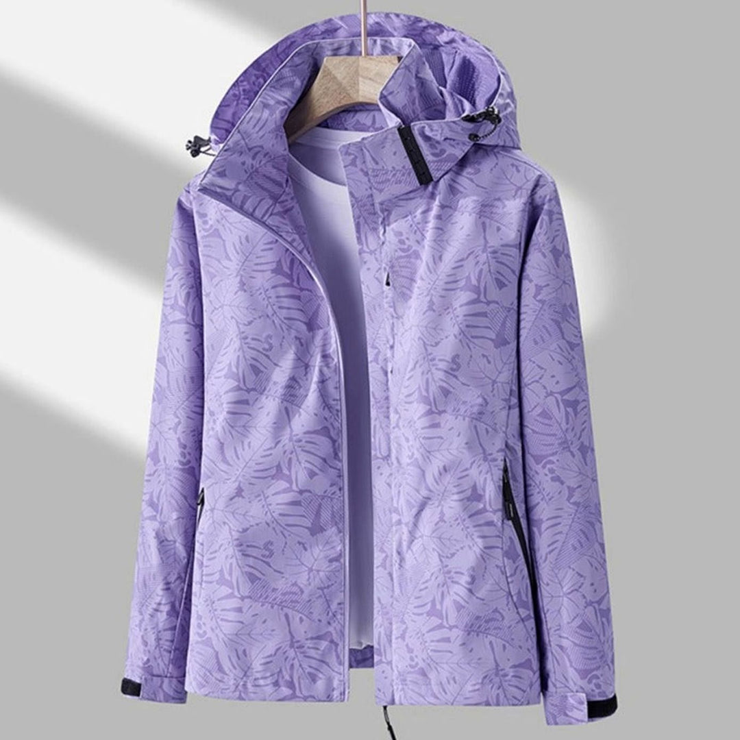 Women's Waterproof Windproof Lightweight Hooded Rain Jacket - Purple
