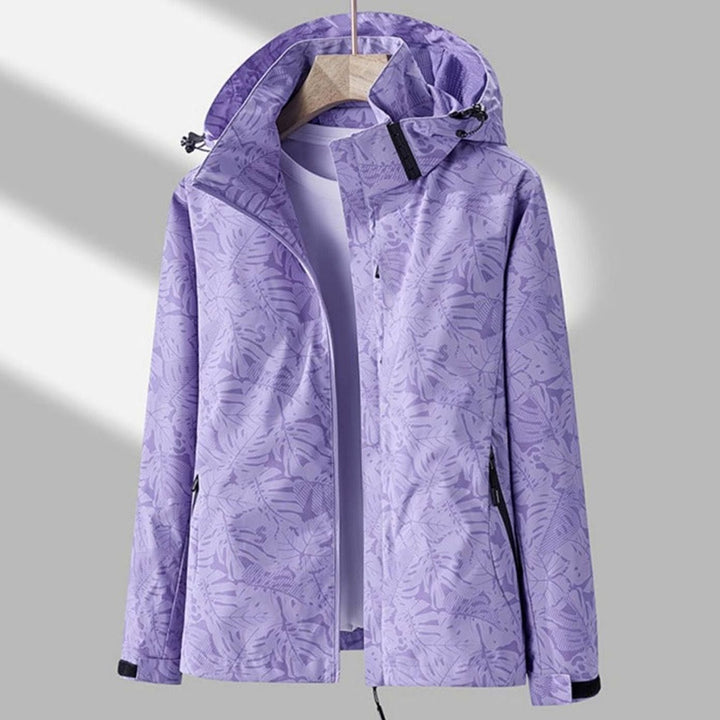 Women's Waterproof Windproof Lightweight Hooded Rain Jacket - Purple